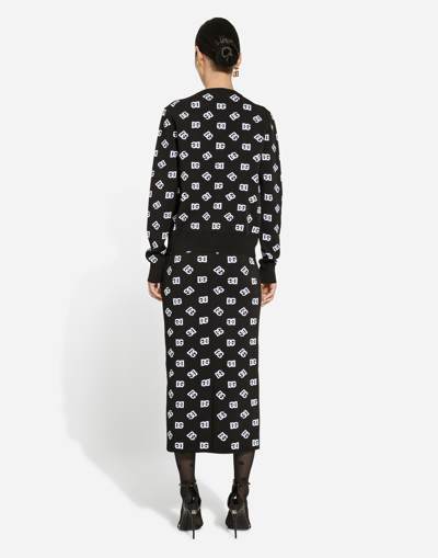 Dolce & Gabbana Chic Black Mambo Midi Skirt With White Pots In プリント