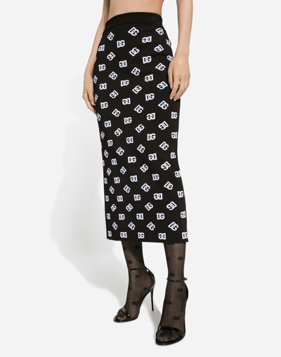 Dolce & Gabbana Chic Black Mambo Midi Skirt With White Pots In プリント