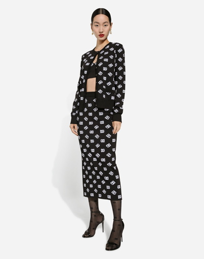 Dolce & Gabbana Chic Black Mambo Midi Skirt With White Pots In プリント