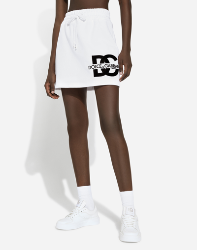 Dolce & Gabbana Jersey Miniskirt With Dg Logo Patch In ホワイト