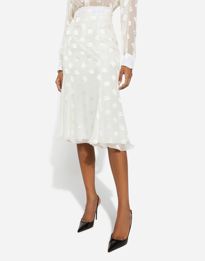 Dolce & Gabbana All-over Logo Sheer Midi Skirt In ホワイト