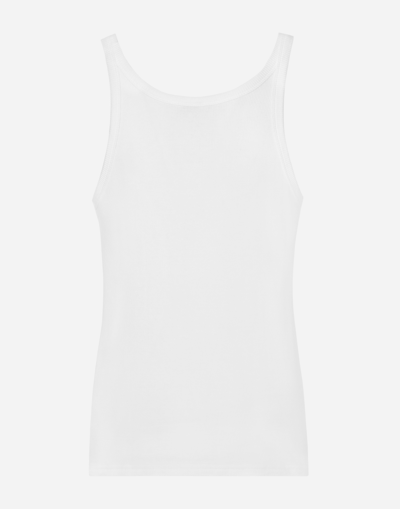 Dolce & Gabbana Classic Fit Cotton Blend Tank Top With Ribbed Texture In ホワイト