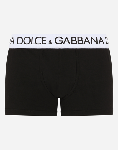 Dolce & Gabbana Cotton Blend Logo Waistband Boxer Briefs In ブラック