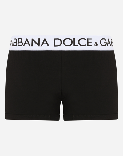 Dolce & Gabbana Cotton Blend Logo Waistband Boxer Briefs In ブラック