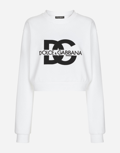 Shop Dolce & Gabbana Jersey Sweatshirt With Dg Logo Embroidery In ホワイト