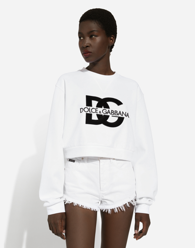 Shop Dolce & Gabbana Jersey Sweatshirt With Dg Logo Embroidery In ホワイト