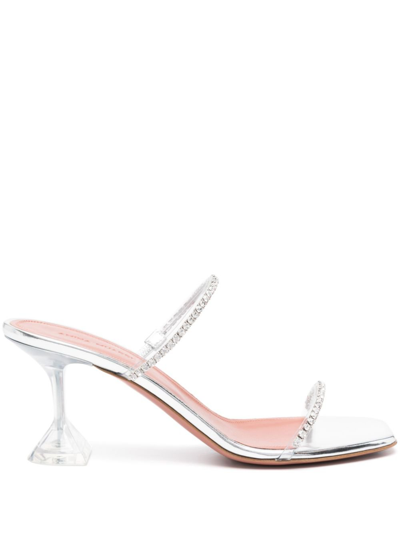 Shop Amina Muaddi Silver Gilda 70 Crystal Sandals In Neutrals
