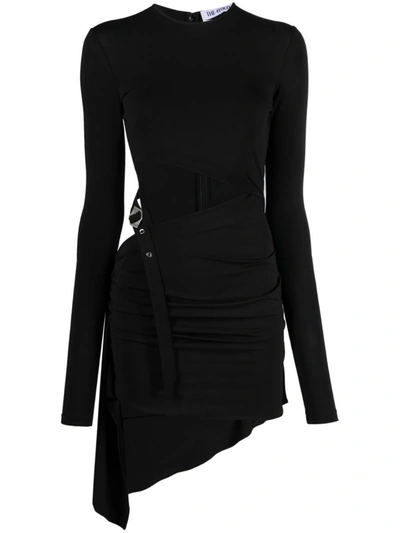 Shop Attico The  Buckle-detailed Jersey Dress In Black