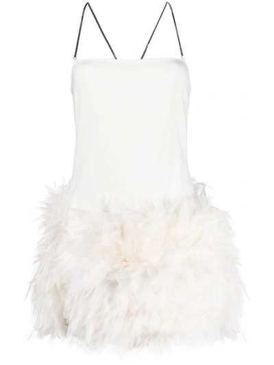 Shop Attico The  Fujiko Feather-trimmed Minidress In White