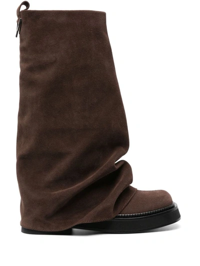 Shop Attico The  Robin Suede Combat Boots In Chocolate