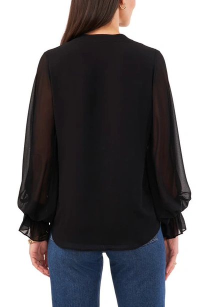 Shop Vince Camuto Ruffle Cuff Split Neck Top In Rich Black