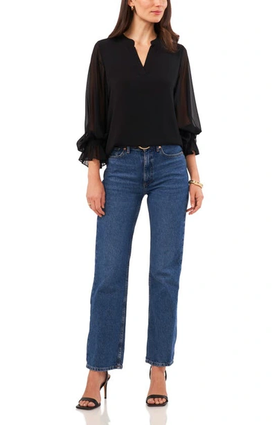 Shop Vince Camuto Ruffle Cuff Split Neck Top In Rich Black