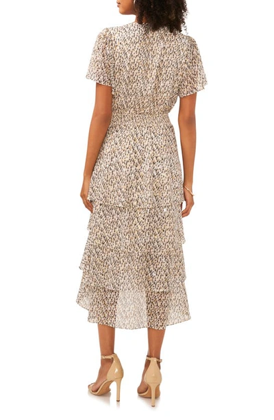 Shop Vince Camuto Metallic Abstract Print Tiered Dress In Rich Cream