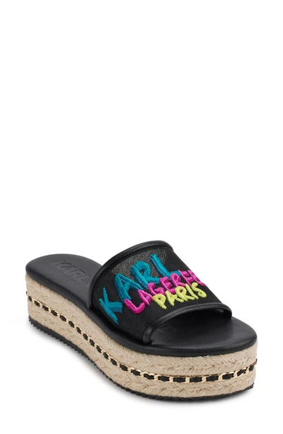 Shop Karl Lagerfeld Kamara Embroidered Platform Slide Sandal In Black/ Multi