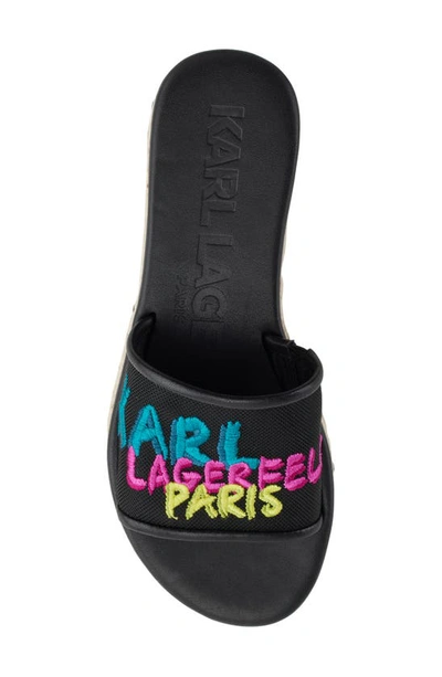 Shop Karl Lagerfeld Kamara Embroidered Platform Slide Sandal In Black/ Multi