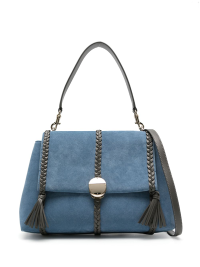 Shop Chloé Blue Penelope Suede Shoulder Bag