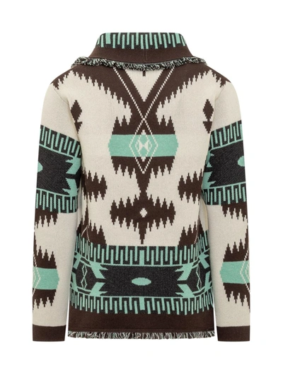 Shop Alanui Icon Jacquard Cardigan In Brown