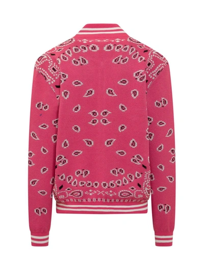 Shop Alanui Jacquard Bandana Bomber Jacket In Pink