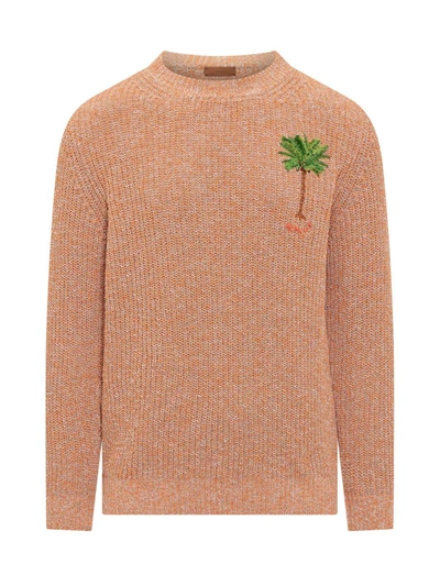 Shop Alanui Palm Tree Sweater In Orange