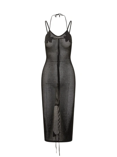 Shop Andreädamo Andreadamo Midi Fishnet Dress In Black