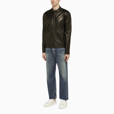 Shop Salvatore Santoro Black Slim Leather Jacket