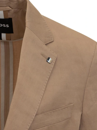 Shop Hugo Boss Boss Single-breasted Jacket In Beige