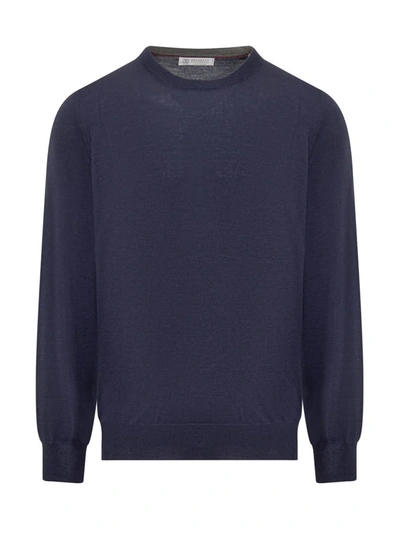 Shop Brunello Cucinelli Crew Neck Sweater In Blue