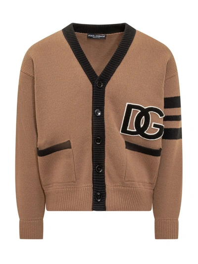 Shop Dolce & Gabbana Cardigan With Logo In Brown