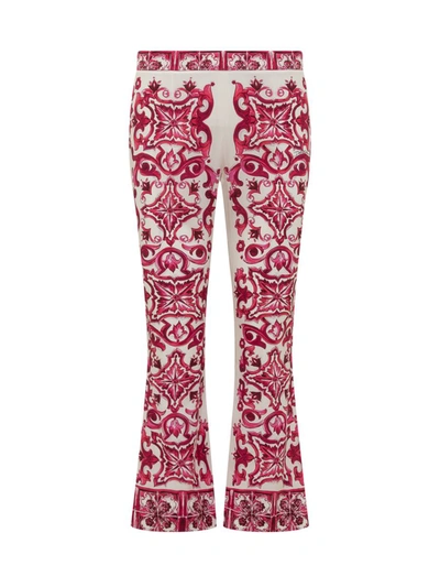 Shop Dolce & Gabbana Trumpet Trousers Majolica Print In Red