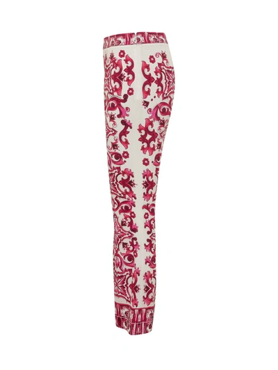 Shop Dolce & Gabbana Trumpet Trousers Majolica Print In Red