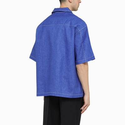 Shop Sunnei Blue Linen Bowling Shirt