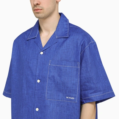 Shop Sunnei Blue Linen Bowling Shirt
