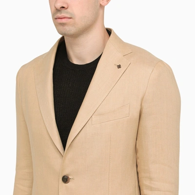 Shop Tagliatore Single Breasted Beige Linen Jacket
