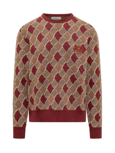 Etro Diamond-pattern Wool Jumper In Brown