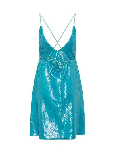 Shop Ganni Sequined Mini Dress In Blue