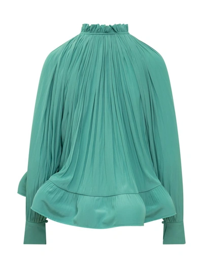 Shop Lanvin Ruffle Blouse In Charmeuse In Green
