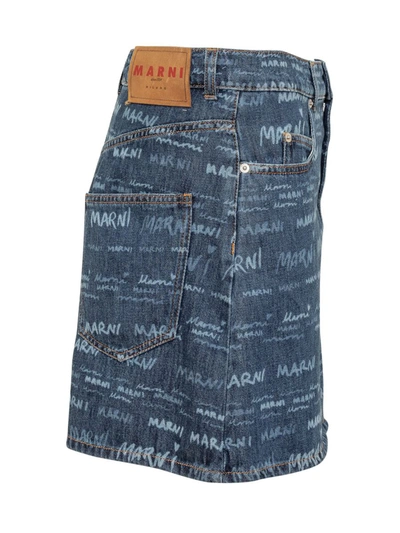Shop Marni Monogram Mini Skirt In Blue