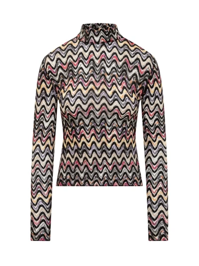 Shop Missoni High Neck Sweater In Multicolor