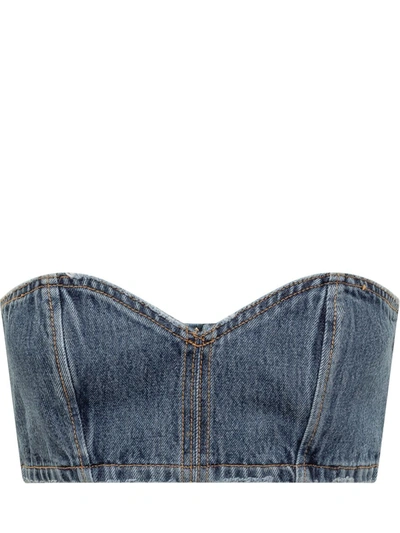 Monot Blue Solid Strapless Top In Blue