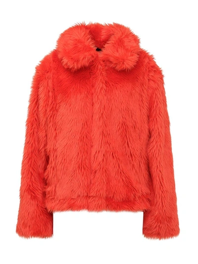 Shop Msgm Jacket With Fur In Orange