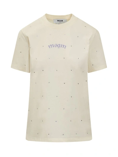 Shop Msgm T-shirt With Logo In Beige