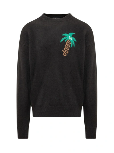 Shop Palm Angels Crew Neck Sweater In Black