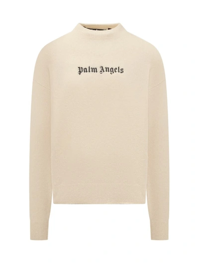Shop Palm Angels Logo Sweater In Beige