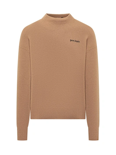 Shop Palm Angels Logo Sweater In Brown