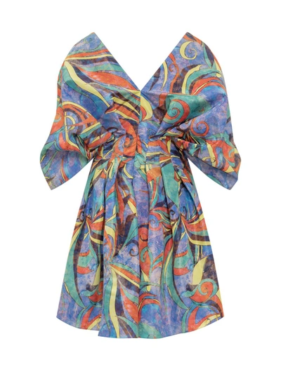 Rochas Pleated Graphic-print Minidress In Multicolor