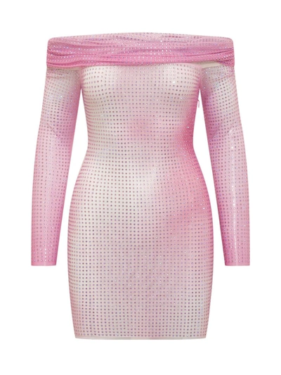 Shop Self-portrait Mini Contour Dress In Pink