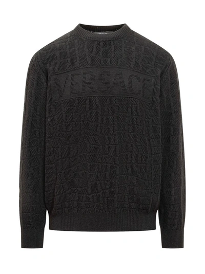 Shop Versace Crocodile Sweater In Black