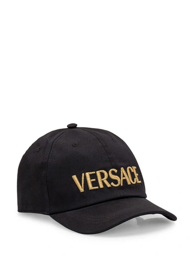Shop Versace Hat With Logo In Black
