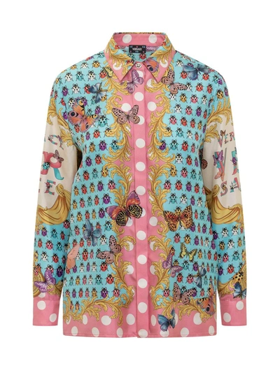 Shop Versace Silk Shirt With Butterflies In Multicolor