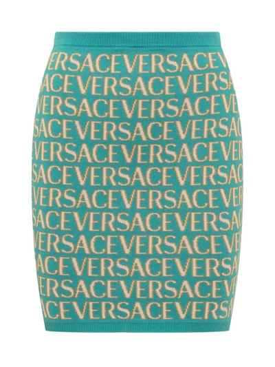 Shop Versace Allover Skirt In Blue